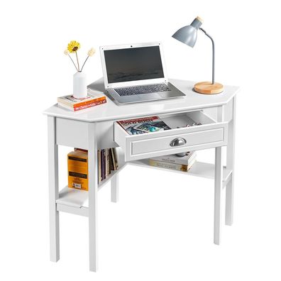 Schreibtisch Ecktisch Platzsparender Computertisch mit Schublade und Regalen im Retro