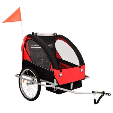 2-in-1 Kinder Fahrradanhänger & Kinderwagen Schwarz und Rot