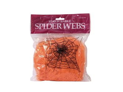 Spinnennetz synthetisch, orange, 50g Packung 2 Kunststoffspinnen - Spinnweben