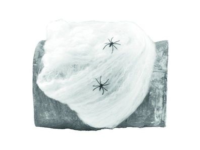 Spinnennetz synthetisch, weiss, 50g Packung 2 Kunststoffspinnen - Spinnweben
