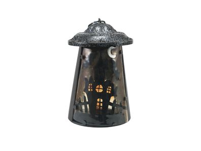 Laterne "Spukschloss" aus Metall 23cm mit Glasscheibe Teelichter oder LED Kerzen