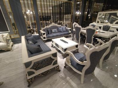 Luxuriöses Wohnzimmer Set 2x 3-Sitzer Sofas, zwei Sesseln und Couchtisch