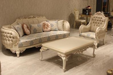 Exklusives Wohnzimmer Set Trendiges Sofas Design 2x Sessel Highlight Wohnzimmer