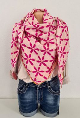 Blogger Softes XXL Dreieckstuch Tuch Stola Wolle Viskose Blüten Beige Pink Gelb
