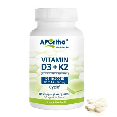 Aportha Vitamin D3 10.000 IE + K2 VitaMK7® 200 µg - 365 Tabletten