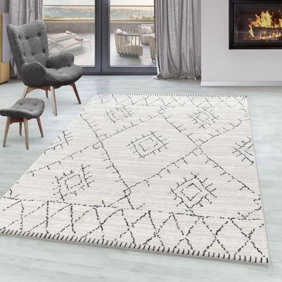 Wohnzimmer Teppich FES Kurzflor Teppich Berber Stil Muster Creme