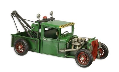 Blechmodell Nostalgie Hot Rod Abschleppwagen in grün aus Blech L 32 cm Modellfahrzeug