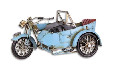 Blechmodell Nostalgie Motorrad mit Beiwagen blau L 31 cm Deko Retro Blechmotorrad