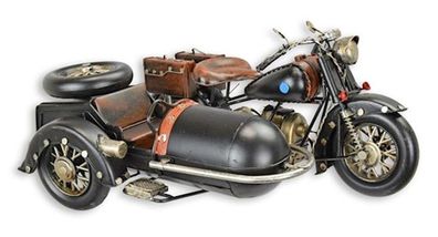 Blechmodell Nostalgie Motorrad mit Beiwagen schwarz L 32 cm Deko Retro Blechmotorrad