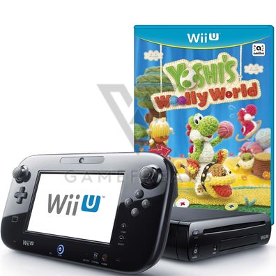 Nintendo Wii U Konsole Schwarz, Yoshi´s Woolly World Spiel, GamePad, Alle Kabel