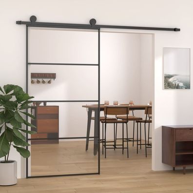 Schiebetür Aluminium und ESG Glas 102,5x205 cm Schwarz