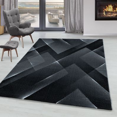 Wohnzimmerteppich Kurzflor Design Teppich 3-D Muster Dreieck Soft Flor Schwarz