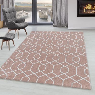 Wohnzimmerteppich Kurzflor Cable Design Teppich Zopf Muster Linien Soft Rose