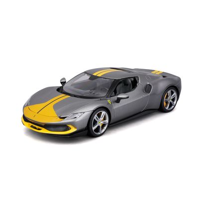 Bburago Modellauto - Ferrari 296GTB Assetto Fiorano (grau/ gelb, Maßstab 1:18)