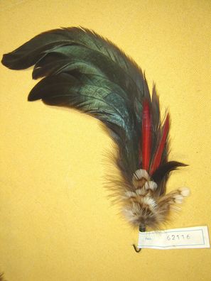 Damenhutfeder Hahnenfedern mit Fasan und rot Hutschmuck 27 cm Nr 62116