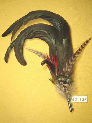 Damenhutfeder Hahnenfedern rot und beige Hutschmuck 27 cm Nr 62183x