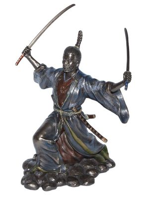 Deko Figur Samurai Art H 22 cm japanischer Krieger im Kimono mit Schwertern Parastone