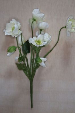 Christrosenbusch künstlich, 29 cm Farbe Weiß/ Elfenbein, Weihnachtsdekoration