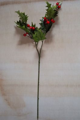 Ilexzweig 60 cm, Farbe Grün-Rot, Weihnachtsdekoration, Winterdeko