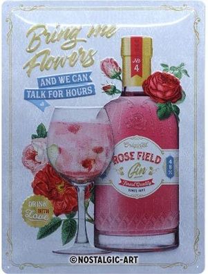 Nostalgic-Art - Blechschild 30 x 40 cm - Open Bar - Pink Gin Flowers