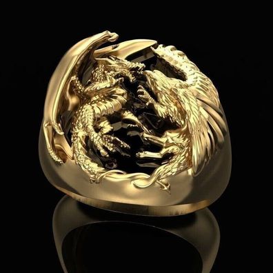 Edler Herren Drachen Ring Unisex vergoldet (DR111)