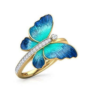 Traumhafter Damen Schmetterling Ring vergoldet (BR112)