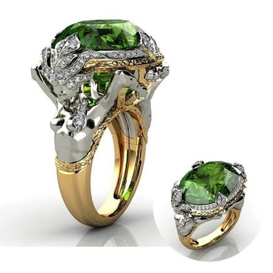 Kreativer Damen Ring mit großem grünen Cubic Zirkonia Steine (DR117)