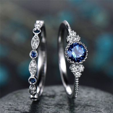 Niedlicher 2-teiliger Damen Ring im blauen Design Silber Plated (DR119)