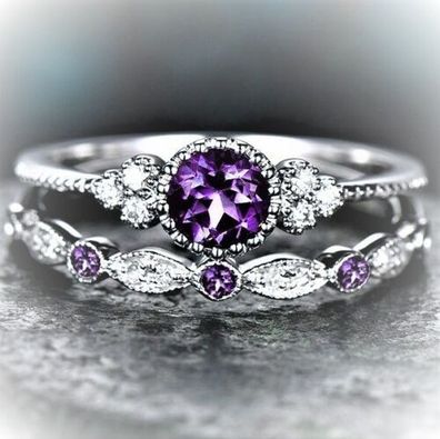 Niedlicher 2-teiliger Damen Ring im lila Design Silber Plated (DR128)