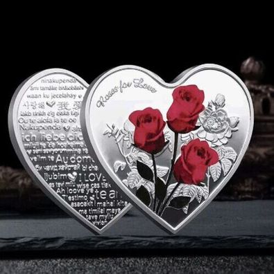 Roses for Love, Rote Rosen, Herz Medaille - Sehr selten - Neusilber (HMed100)