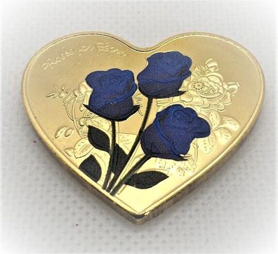 Roses for Love, Blaue Rosen, Herz Medaille - Sehr selten - vergoldet (RVL103)