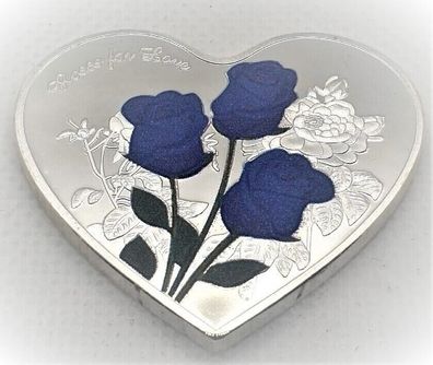 Roses for Love, Blaue Rosen, Herz Medaille - Sehr selten - Neusilber (RVL104)