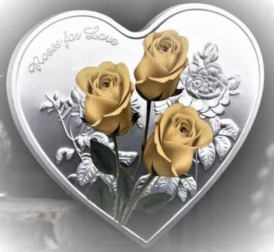 Roses for Love, Gelbe Rosen, Herz Medaille - Sehr selten - Neusilber(RVL105)