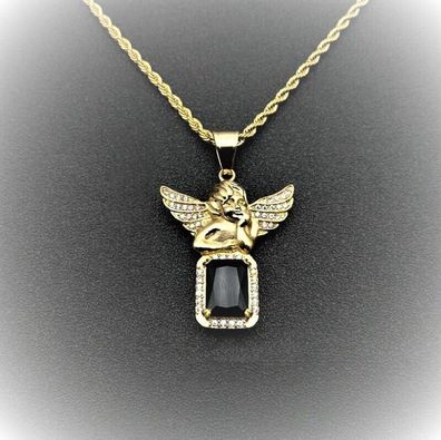 Edle Mode Zirkonia Engel Anhänger Halskette vergoldet (EK115)
