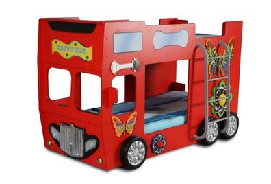 Rotes Kinderbett Feuerwehr Design Autobett großes Doppelstock Bett