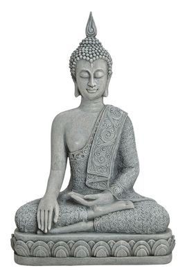 XL Buddha Figur in Grau 39 cm groß Feng Shui Dekofigur