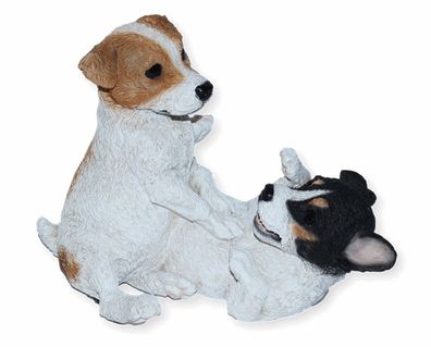 Dekofigur Hund zwei Jack Russel Terrier Welpen H 18 cm Hundefigur Kollektion Castagna