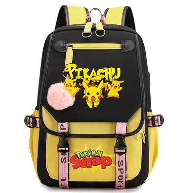 Pokemon Pikachu Rucksack Eevee Ash Ketchum Merch Schultasche USB Ladeanschluss Tasche