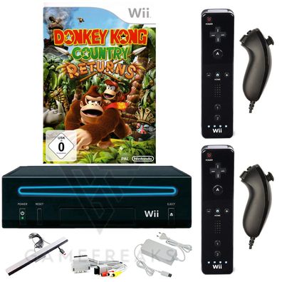 Nintendo Wii Konsole Schwarz, Donkey Kong Spiel, Nunchuk, Remote, Alle Kabel