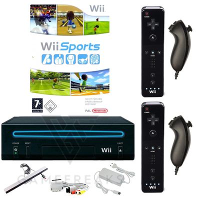 Nintendo Wii Konsole Schwarz, Wii Sports Spiel, Nunchuk, Remote, Alle Kabel