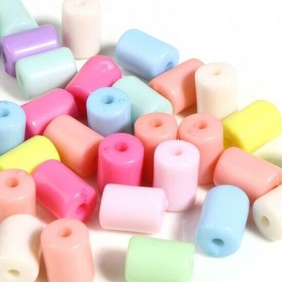 Acrylperlen Zylinder pastell glänzend 50 Stück bunt gemischt (Gr. 10x7mm)