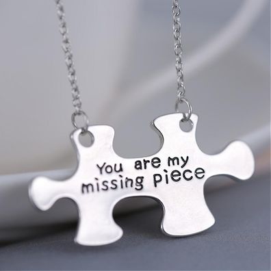 Kette Anhänger Puzzleteil "You are my missing piece" silber 52cm