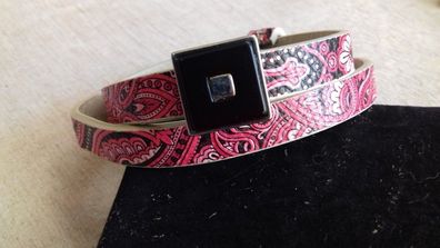 Wickelarmband pink/ schwarz Kunstleder 45cm Schiebeperlen Polaris Handarbeit