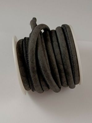 Lederimitat Band schwarz gemustert 4x6mm ca.4,3m mit Naht gleichfarbig