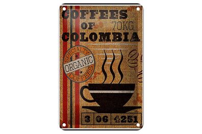 Blechschild Kaffee 12x18 cm coffees colombia organic coffee Deko Schild