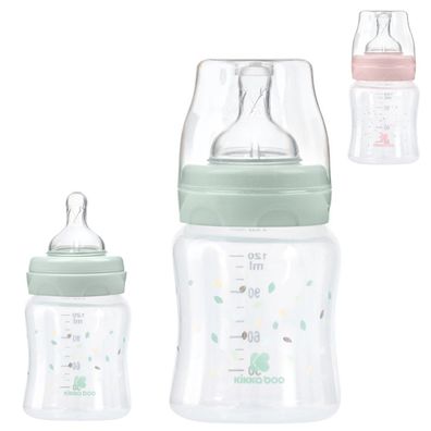 Kikkaboo Babyflasche PP 120 ml, Anti-Kolik-Sauger Größe S, Weithals, ab Geburt
