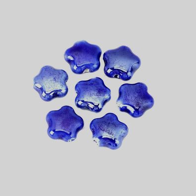 Keramikperlen Blüte 15mm saphir blau 5 Stück (Gr. 15mm)