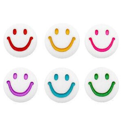 Smile, Lächeln, Gesicht Acrylperlen 7mm weiß bunt gemischt (Gr. 7mm)