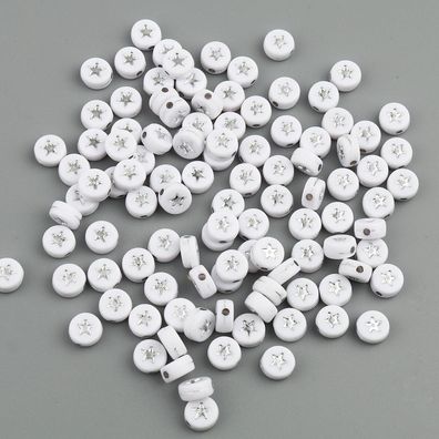 Acrylperlen Stern Weiß/ silber 50 Stück 7mm (Gr. 7mm)