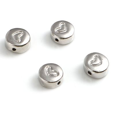 Metall Perlen rund mit Herz 8mm, silber, Loch 1,2mm, 10 Stück (Gr. 8mm)